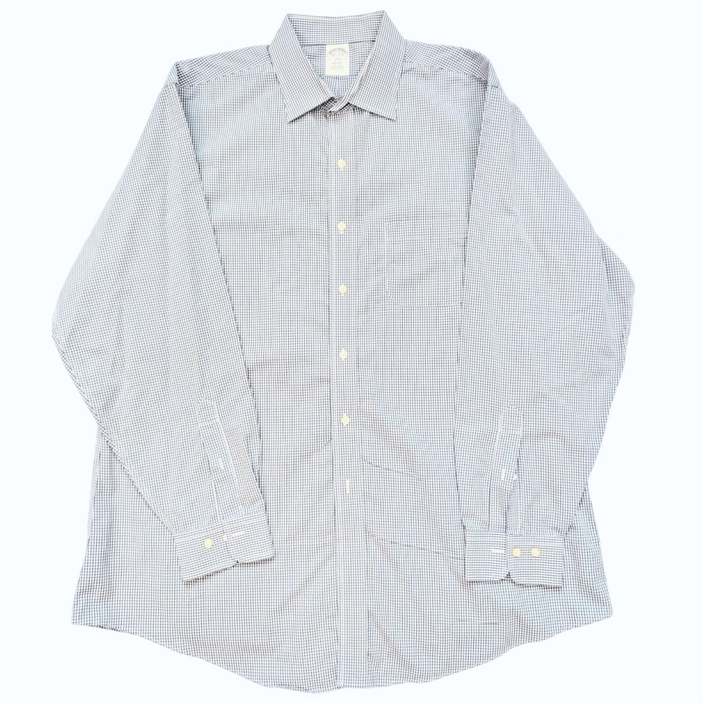 Brooks Brothers 1818 Regent Fit Blue Houndstooth No Iron L/S Shirt Mens 17.5-4/5